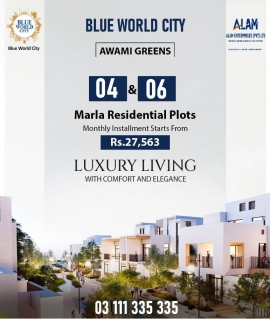 Awami Green By Blue World City 4 & 6 Marla plots available on easy installment. , Blue Area