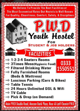 PWD boys hostel Near bahria town media town police foundation cbr town